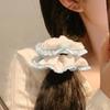 Large Korean-Style Blue Bow Lace Scrunchie Hair Accessory