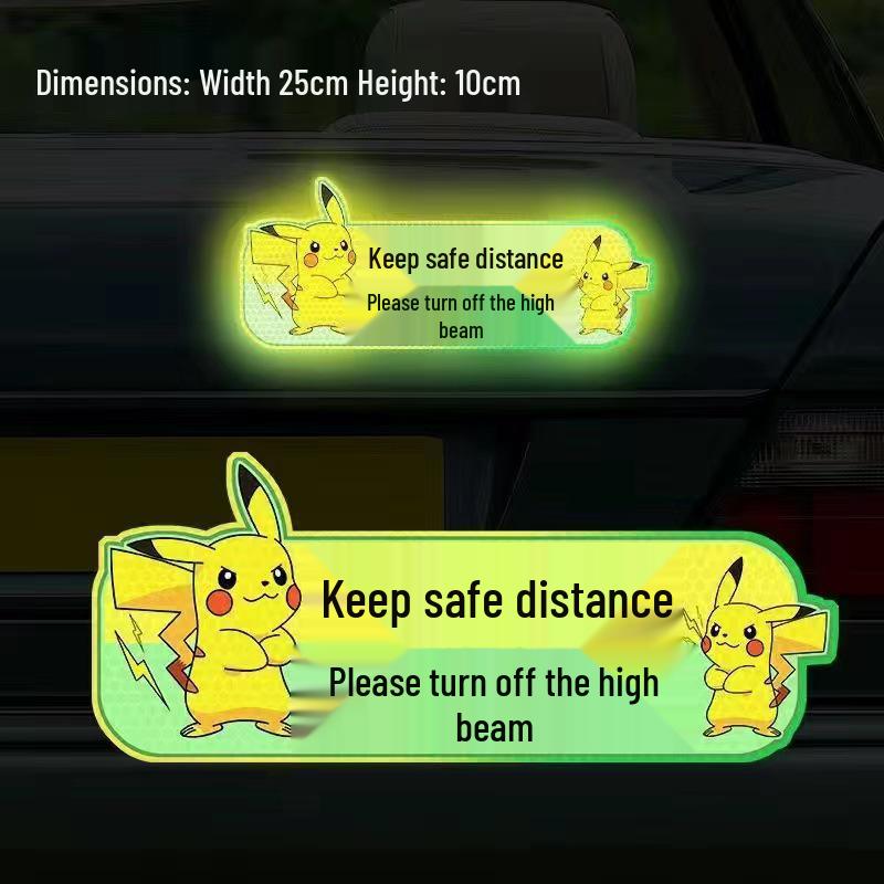 Creative Reflective Car Tail Sticker: High Beam Off Warning, Scratch Cover, Cartoon Design