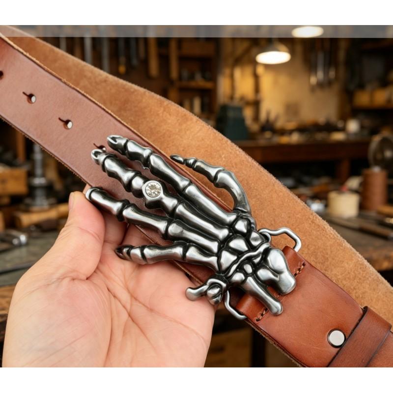 Western Cowboy Skull Hand Rose Embossed Belt Men Women Jeans Dresses