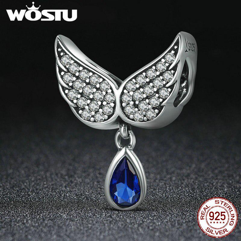 WOSTU Hot Sale Real 925 Sterling Silver Angel Wings Feather Pendant Charm Fit Women Bracelet