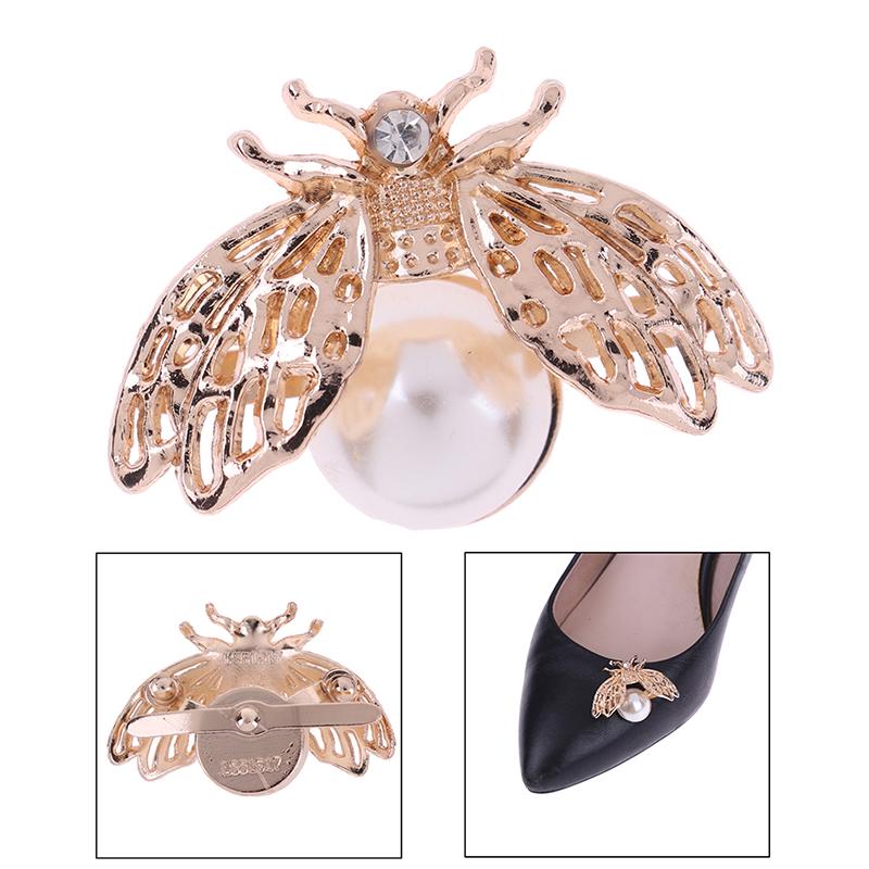 1Pc Cute Bee Faux Pearl Metal Women Shoe Clip Decor Girls Shoes Clip Buckle