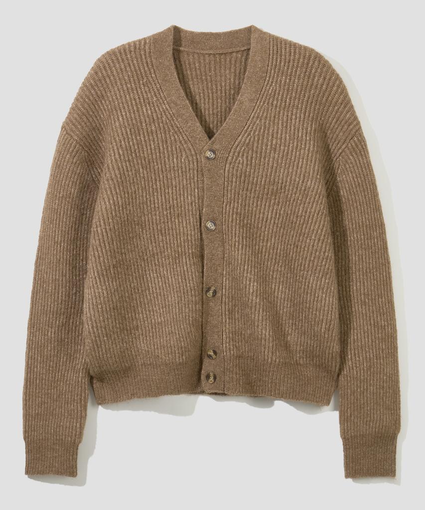 AGOD Hairy Ribbed Knit Cardigan [Camel]