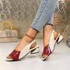 Plus Size Women's Shoes Summer Round Toe Open Toe Color Block Back Trip Strap Block Heel Fish Mouth Kitten Heel