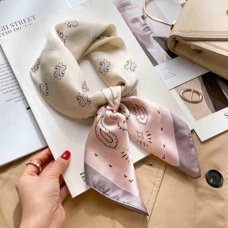 Luxury Chain Print Silk Square Scarf Women Soft Satin Silk Thin Neck Scarf Fashion Sunscreen Headscarf Woman 70x70cm