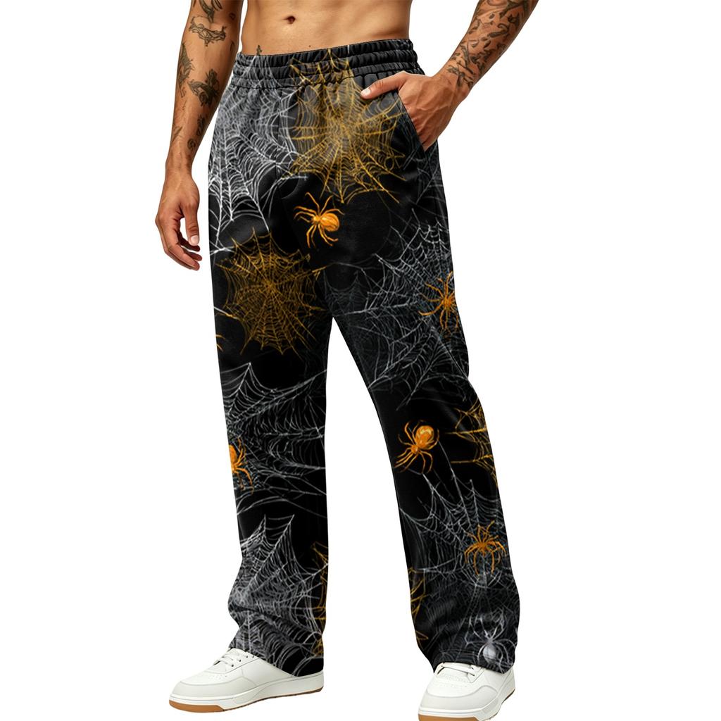 Men's Loose Fit Joggers with Pockets Halloween Printed Sweatpants for Casual Workout