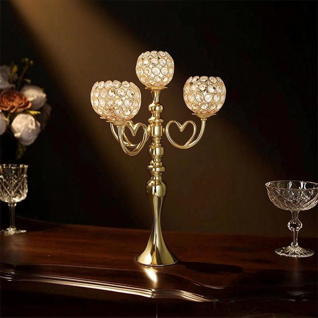 Candelabra with Crystal Beads Toned Centerpiece Electroplated Candle Holder Five
