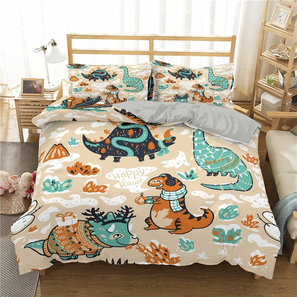 Kids Dinosaur Bedding Set Boys Cartoon Duvet Cover 3D Animal Microfiber Quilt Cover For Boy Girl Child Bedroom Decor