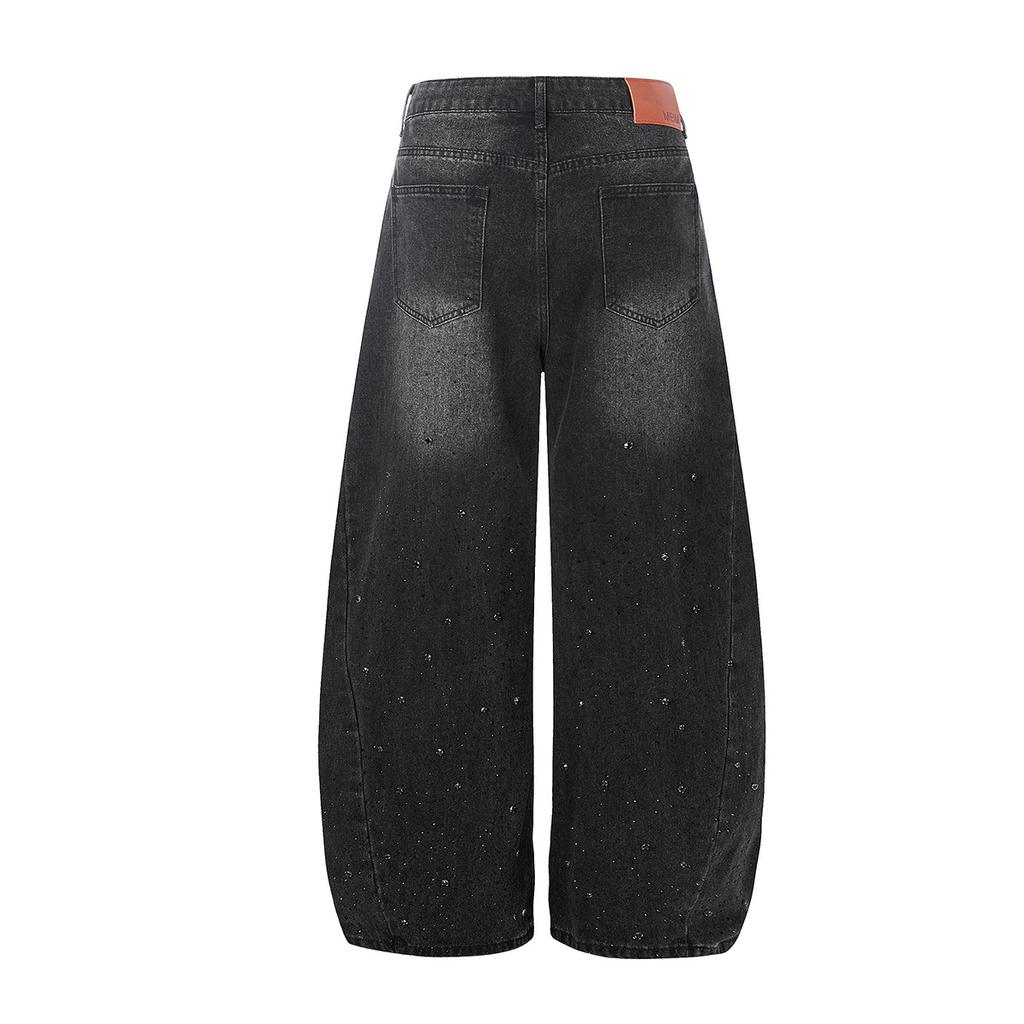 European and American scimitar pants retro loose jeans hot diamond personalized fashionable wide-leg pants men