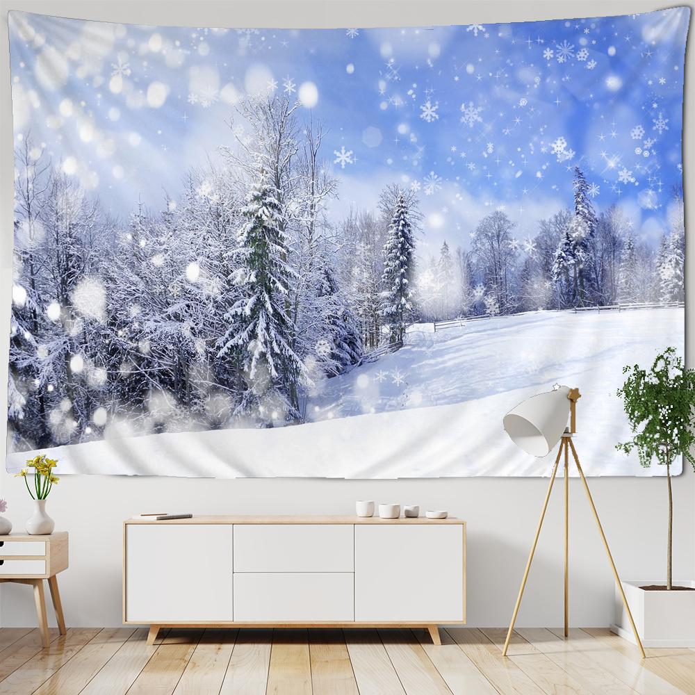 Christmas Forest Tapestry Snowy Trees Wooded Scenery Frosty Winter Park Winter Design, Wall Hanging for Bedroom Living Room Dorm