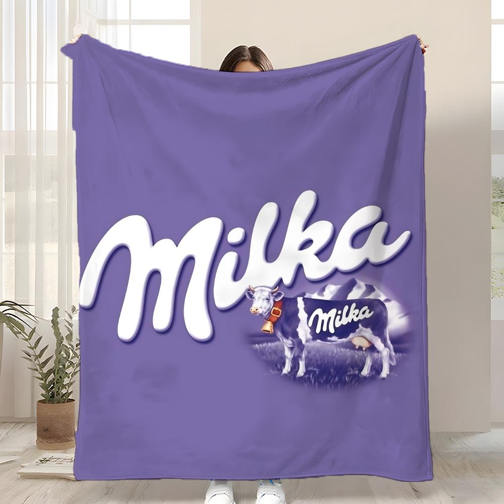 

Funny Milka Purple Throw Kid-Friendly Flannel Throw Blanket Soft Warm Anti-Static Washable All Season 75x90cm