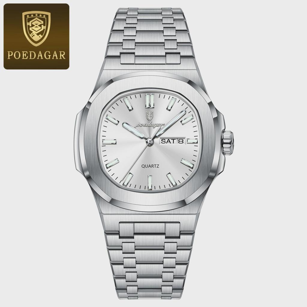 Luxury Square Men's Watches Waterproof Luminous Date Week Men Watch Stainless Steel Fashion Quartz Wristwatch