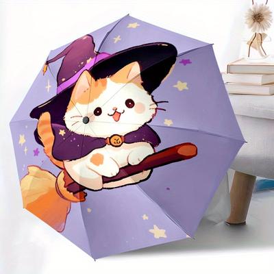 1pc Witch Cat Automatic Open/Close Exquisite Umbrella - Compact Travel Umbrella, 8-Rib Heavy-Duty Construction, Ideal Gift, Outdoor Accessor