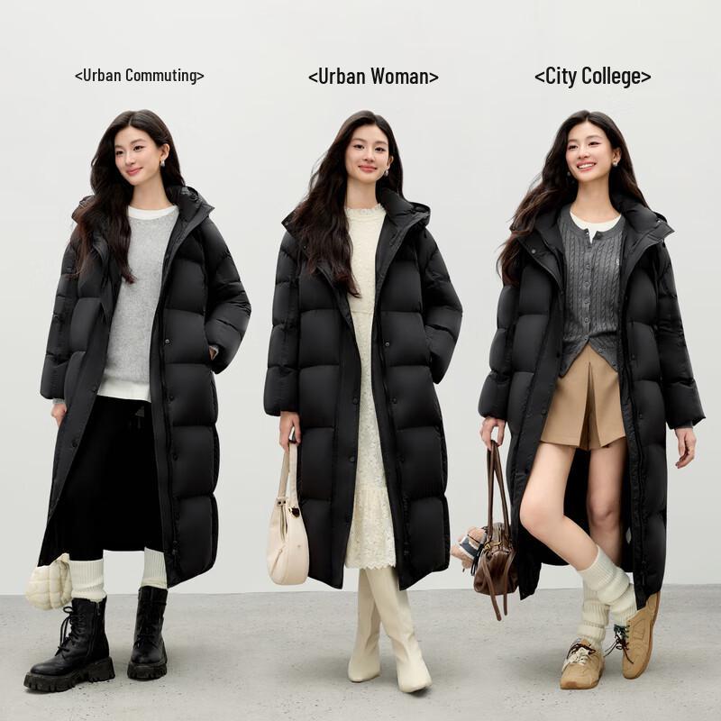 Autumn Water Woman Women's Black Duck Down Long Hooded Coat