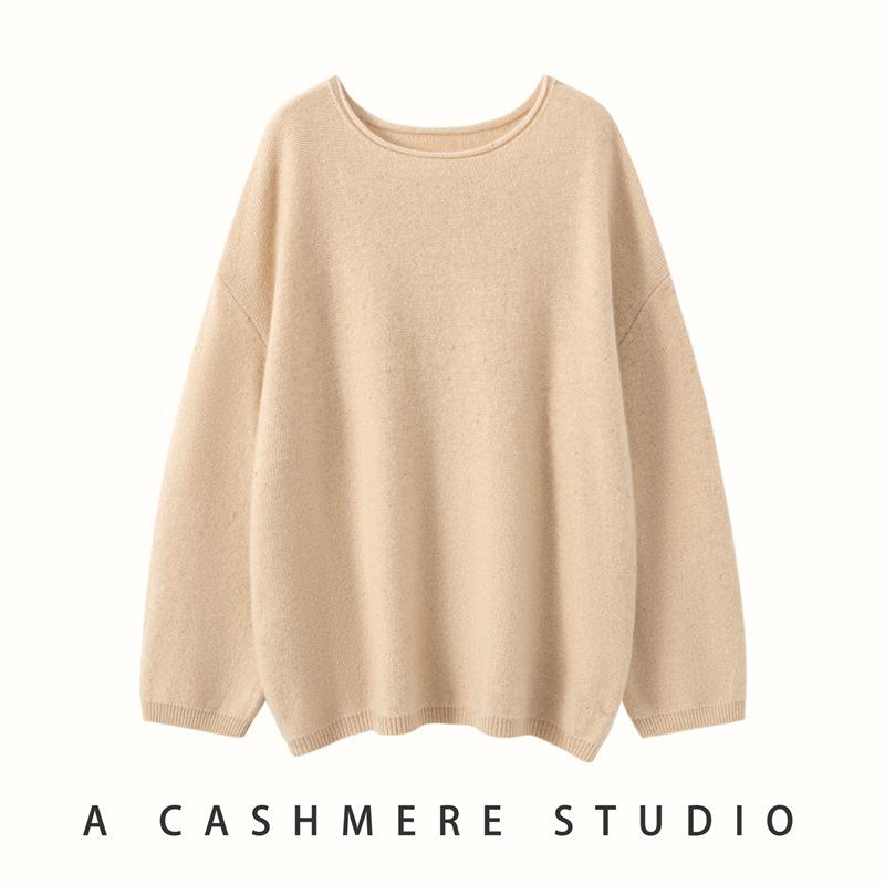 Women's Cashmere Sweater - Solid Color Loose Pullover, Long Sleeve, Korean Style for Autumn & Winter