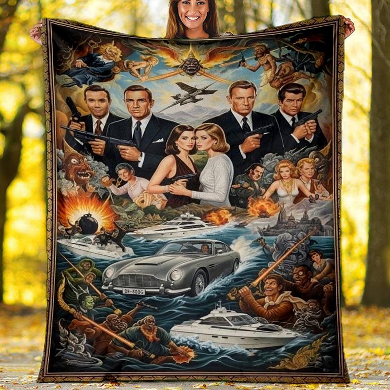 007 James Bond Retro Movie Art Flannel Blanket, Cozy Warm Throw Blanket for Home Decor, Spy Film Lover Gift 80cm x 120cm