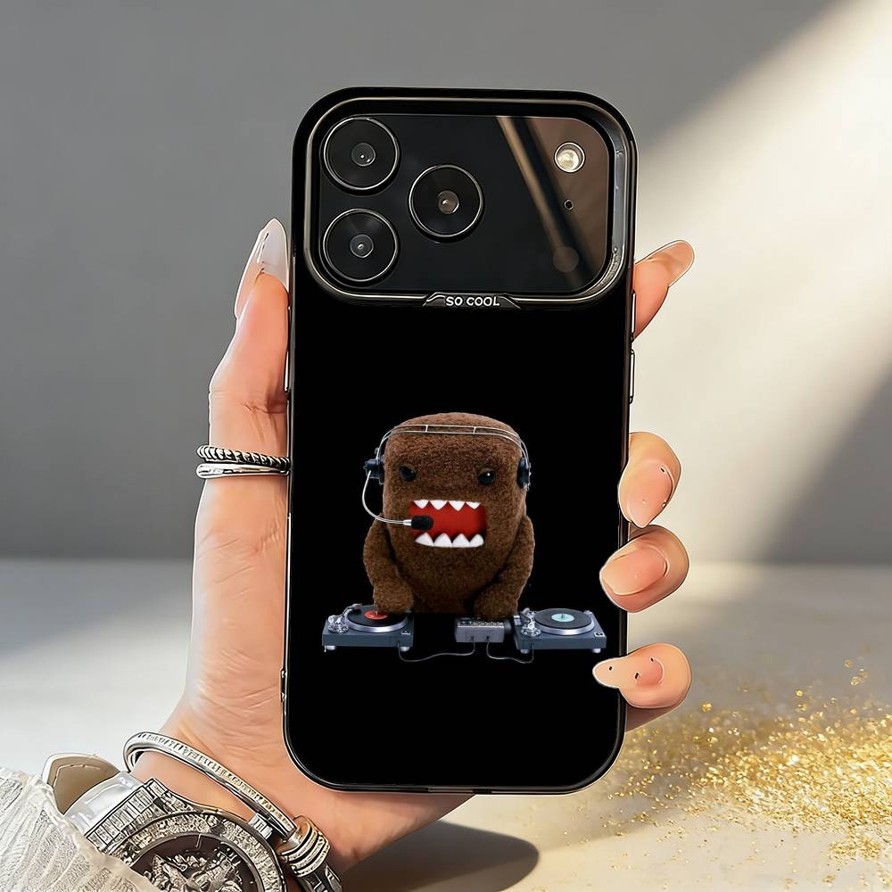 Cute Domo-kun Phone Case For iPhone17,16,15,14,13,12,11,Pro,MAX Gray Matte Silicone Black Cover
