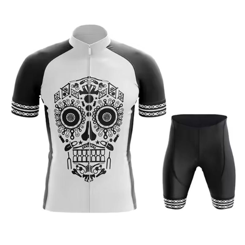 Team Cycling Jersey Set Short Sleeve Cartoon Bicycle Clothing Men Black MTB Maillot Ciclismo Bike Racing Bib Shorts Set