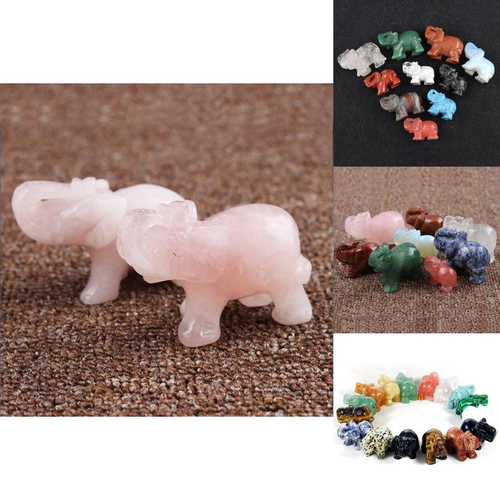 Elefante Exquisito Esculpido à Mão Pedra Natural Jaspe Turquesa Malaquita Cristal de Quartzo Ornamento Para Elegância Atemporal