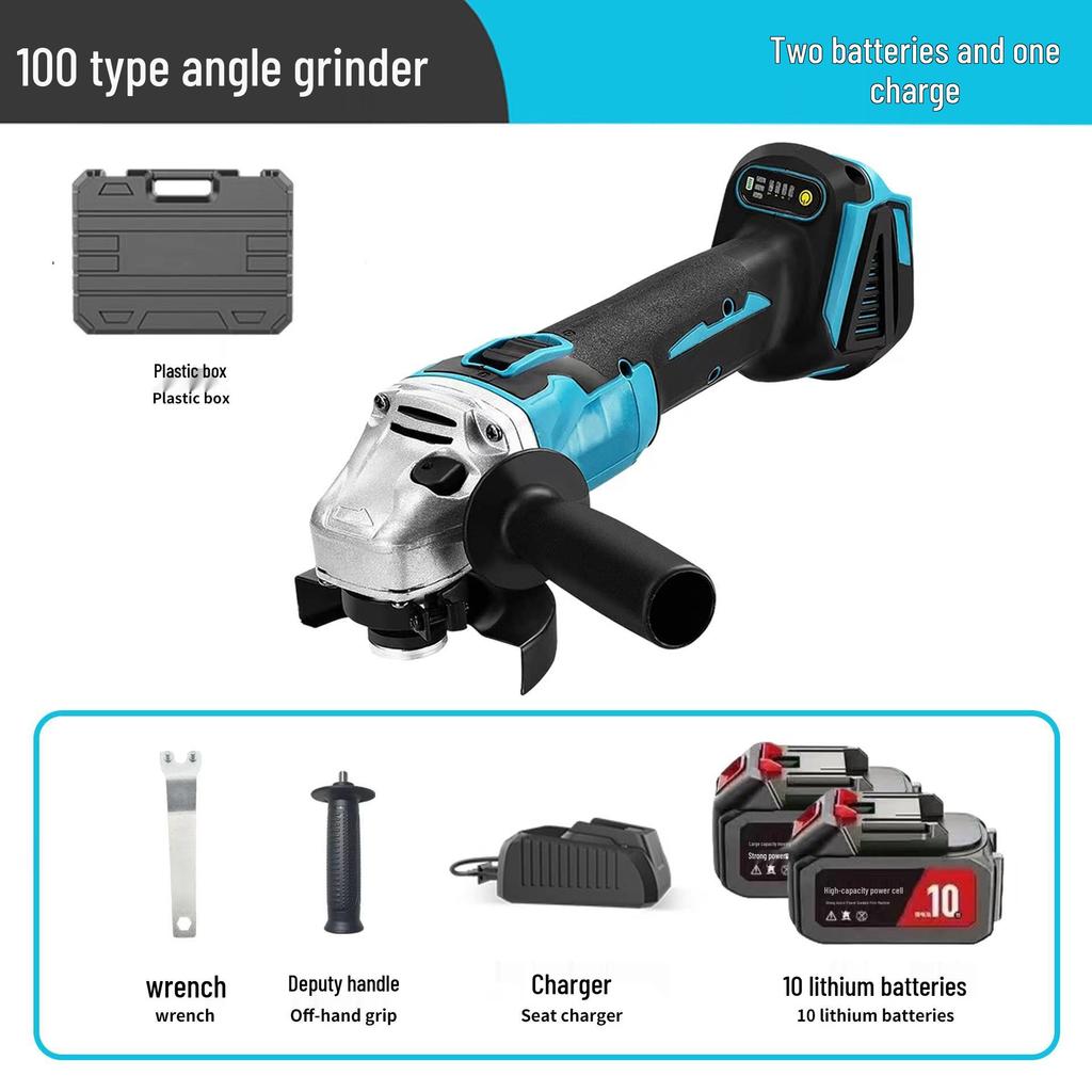 Cordless Brushless Angle Grinder with Rechargeable Lithium Battery - Electric Polisher and Handheld Cutting Machine