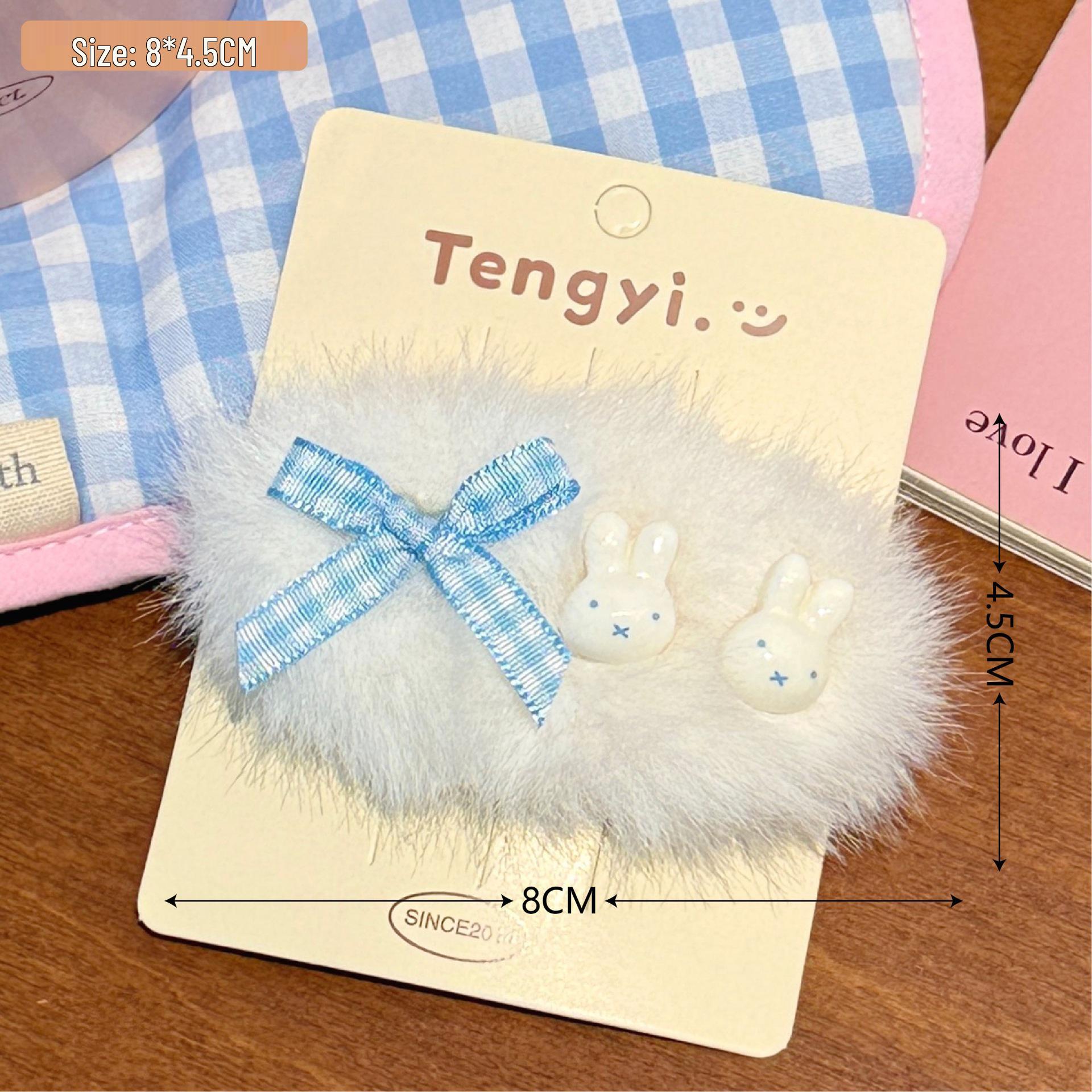 Sweet Heart Plush Bunny Bow Hair Clip - Cute Embroidered Side Clip for Bangs and Flyaways
