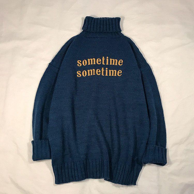 

Модный свитер с высоким воротом, мужской осенне-зимний свободный крой, теплая вязаная рубашка, пуловер, топ 3XL синий