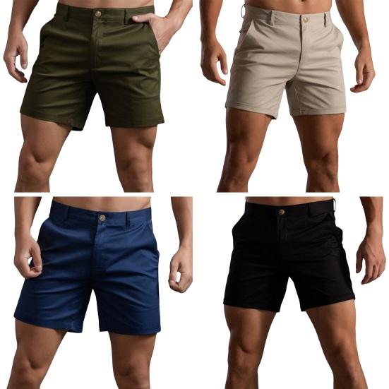 Men Summer Cargo Shorts Mid-rise Button Zipper Fly Pockets Shorts Solid Color Straight Leg Casual Short Pants Streetwear