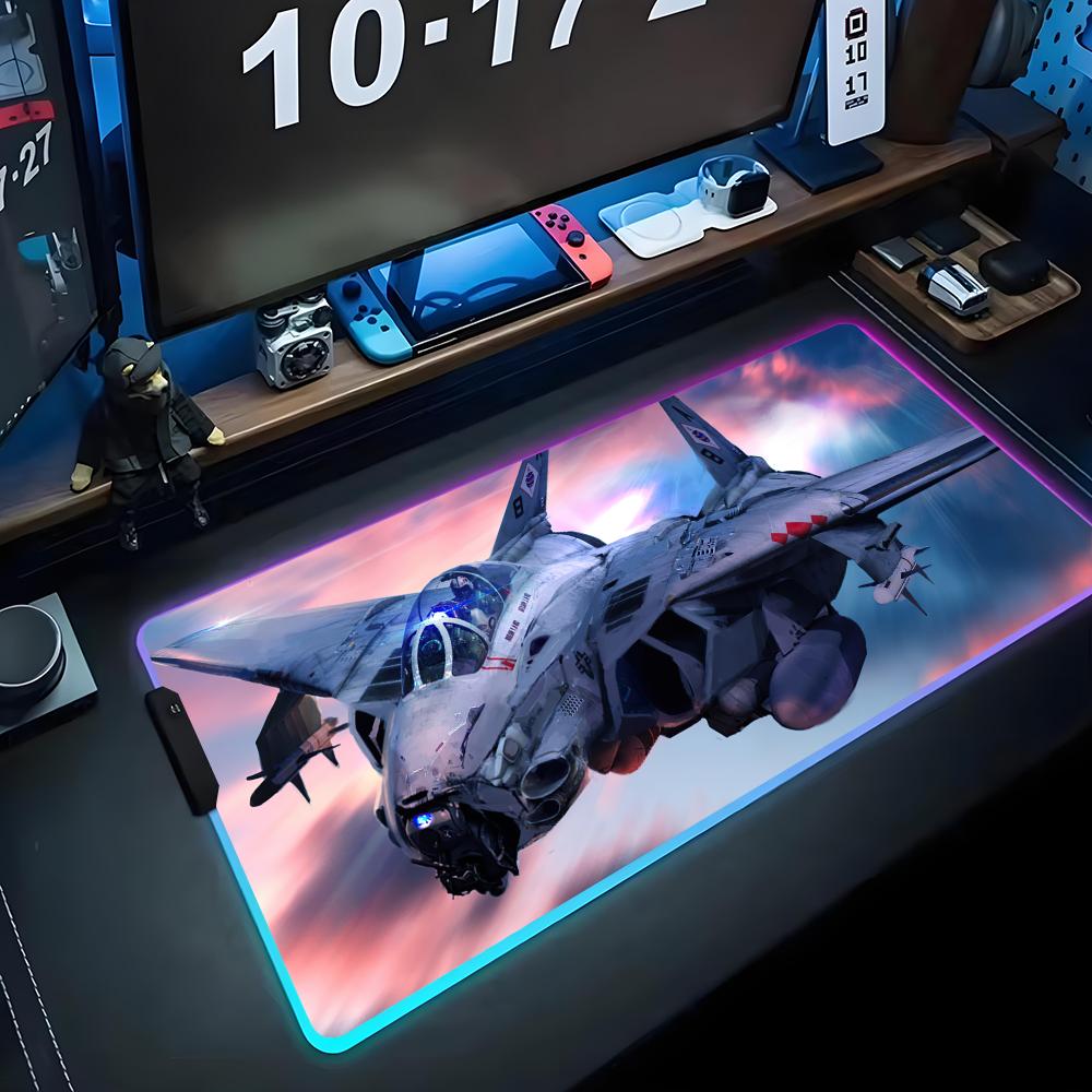 Jet Airplane Mouse Pad RGB Gaming Mousepad Big LED Pad PC Desk Mat Luminous Mouse Pad Large Keyboard Mats Table Rug With Backlit