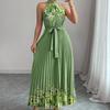2025 European & American Style Women's Printed Pleated Long Dress