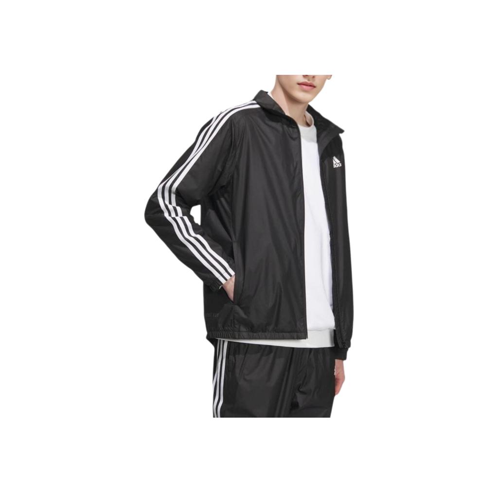 adidas Logo a Tre Strisce Vintage Sportiva Collo Alto Stampata Zip Manica Lunga Giacca Giubbotti Uomo Nero IK7335