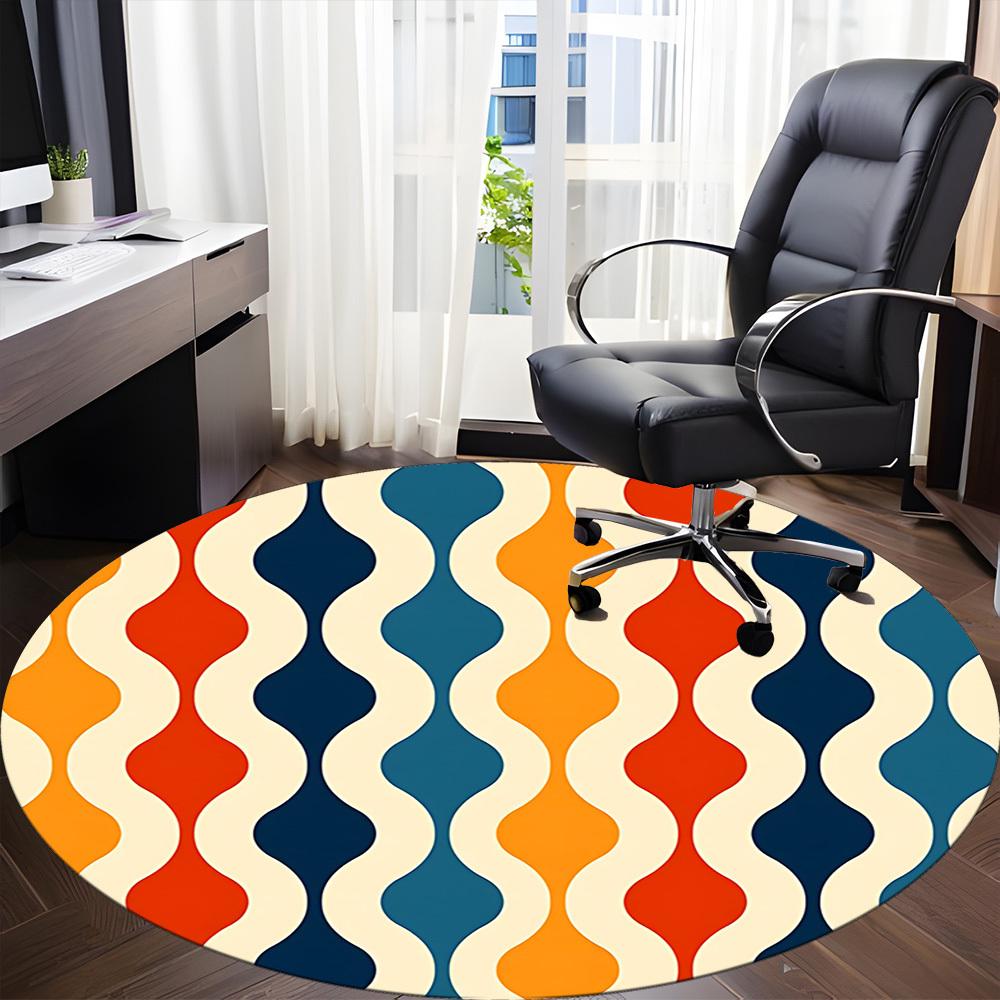 1pc Wave Pattern Office Round Area Rug, Indoor Mat Suitable For Office, Under Office Chairs Bedroom Living Room Home Decor, Room Deco