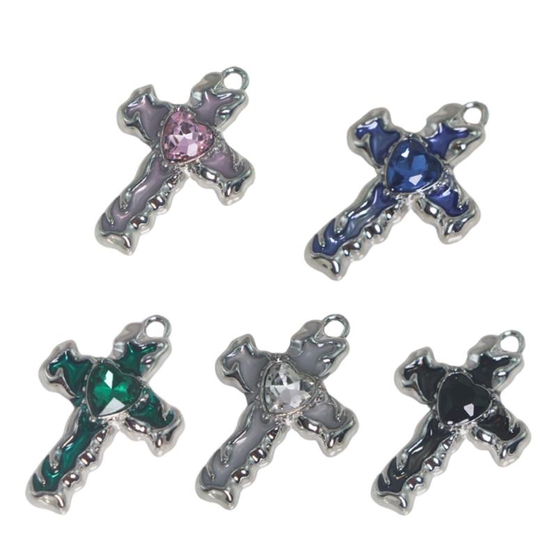 Versatile DIY Alloy Cross Charm Dripping Oil and Diamond Jewelry Component Pendant for DIY Crafts Neckalce Earrings