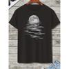 European Sizes Men's Stylish Moon Creative Print T-Shirt, Crew Neck Short Sleeve,Versatile Top For Spring And Summer, Trendy Streetwear Fashion