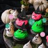 44pcs Witch Cake Toppers Set, Witch Hat & Broom Cupcake Decorations, Green Pink Balloons for Halloween Birthday Cake Decor