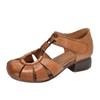 Leather Roman sandals women's summer 2025 new thick heel bag head hollow women's shoes low heel mother shoes hole shoes women