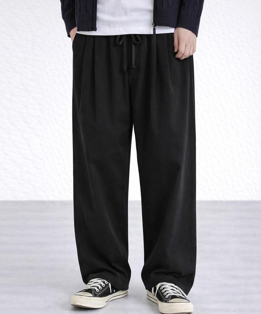Jikeulib Cotton Double-Pleat Wide-Fit Elastic Waist Pants