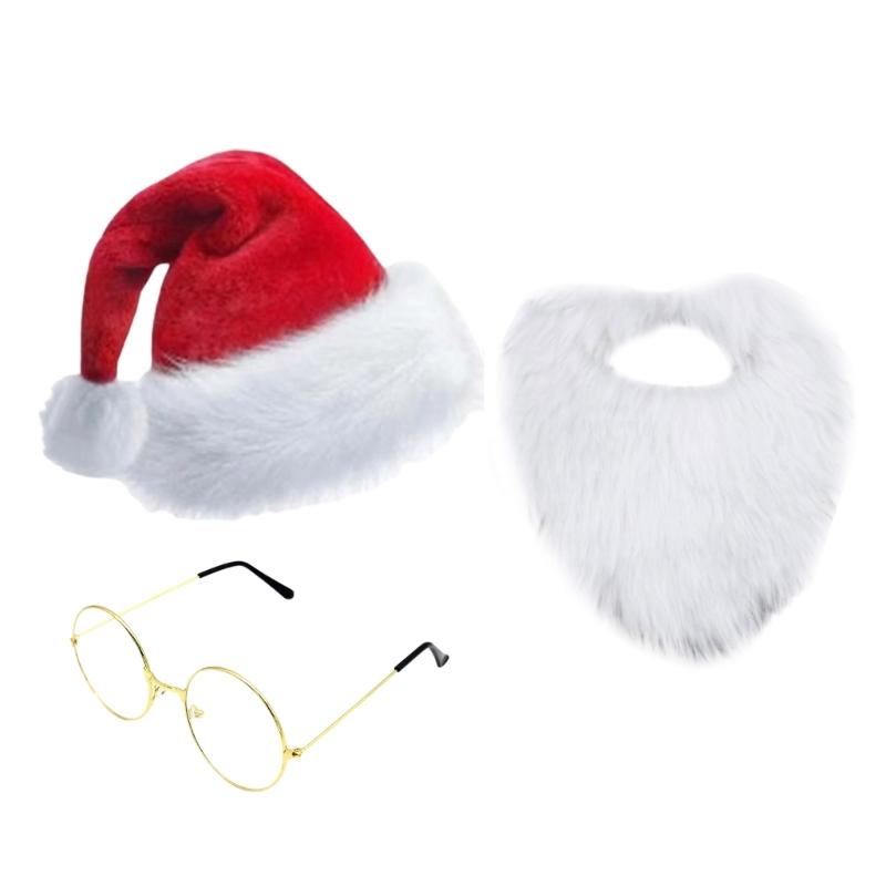 Santa Suit Christmas Santa Clauses Costume for Men Women 3/4Pcs Santas Costume Outfits Funny Bear Hat Glasses Gloves