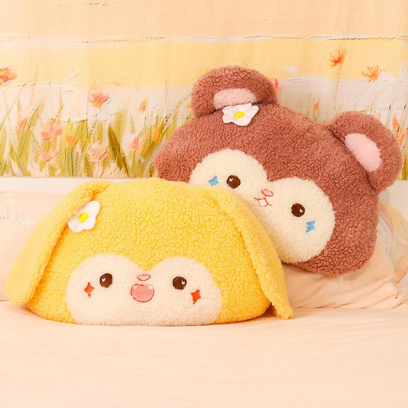 Plush Girl Bed Pillow With Embroidered Cartoon Pattern For Home Decor And Comfort