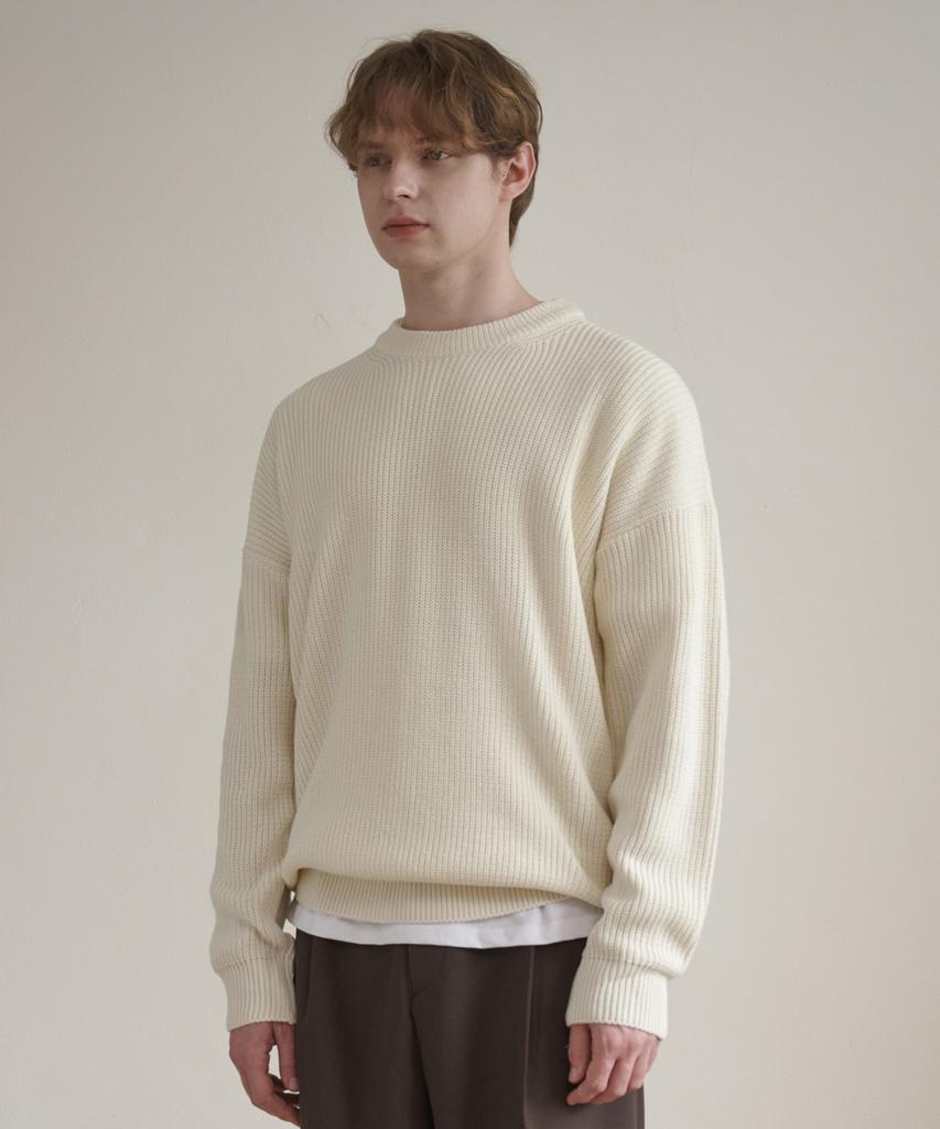 ESN Punched Round Neck Oversized Knit Cream