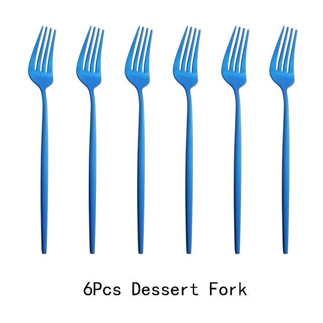 6pcs/Set Black Gold Dessert Fork Set Mirror Stainless Steel Colorful Fork Set Tableware Cutlery Set Home Party Kitchen Tableware