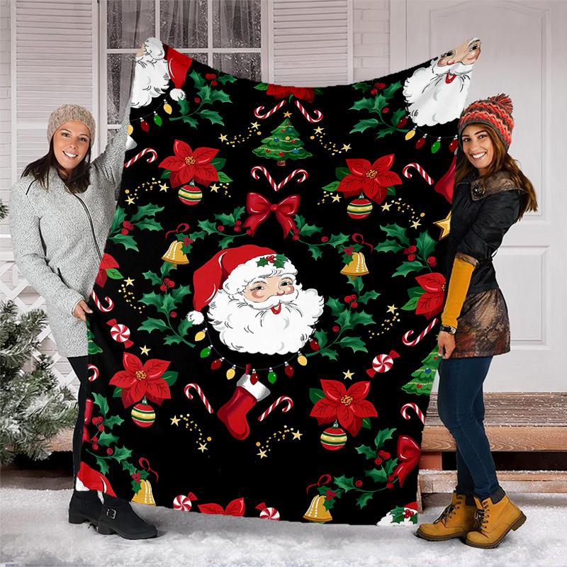 Christmas Santa Claus Theme Printed Blanket - Perfect for Couch, Bed, Travel & Outdoor Use | Machine Washable, Cozy & Durable.
