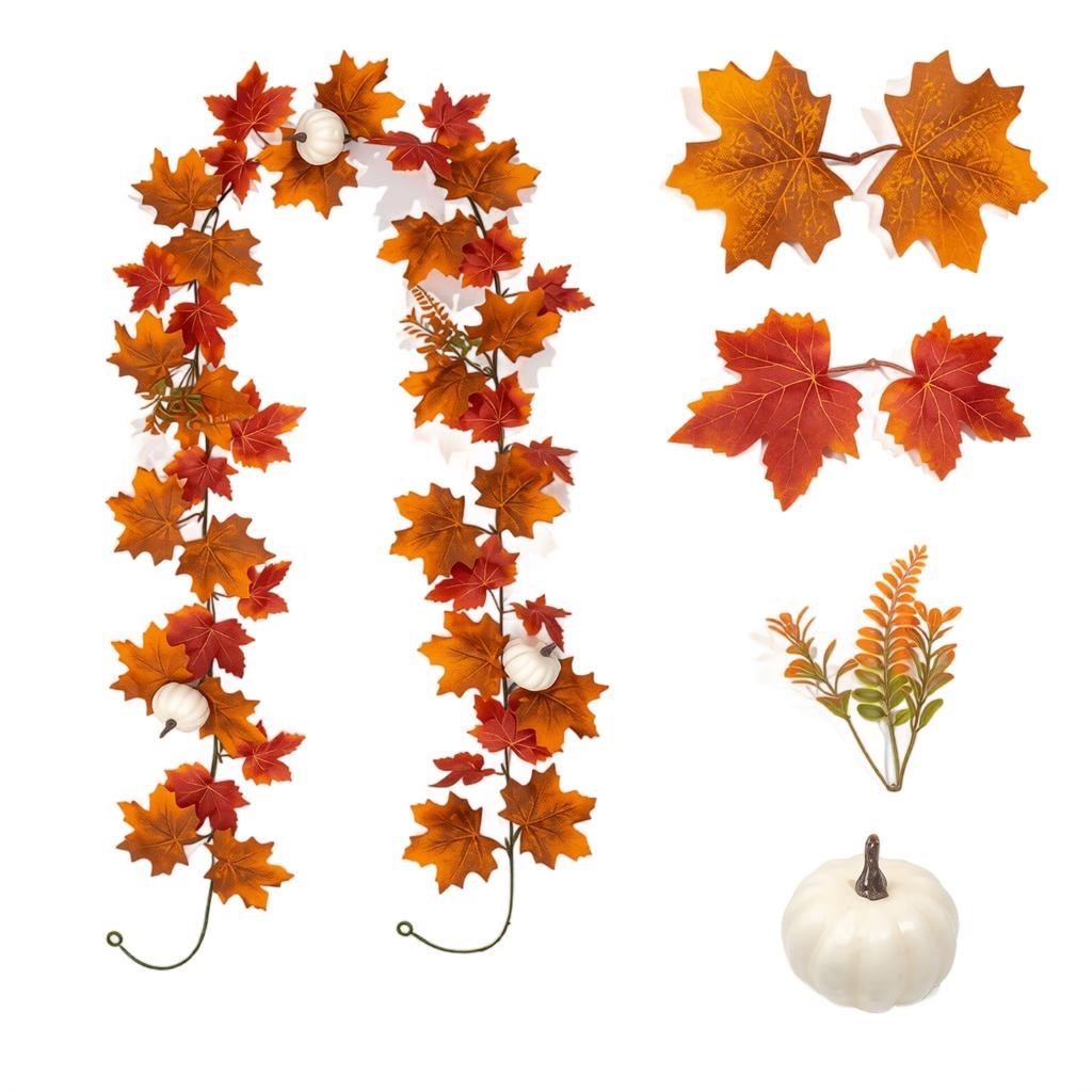 Artificial Maple Leaf Garland with Pumpkin and Fern for Autumn Indoor Outdoor Home Party Decoration