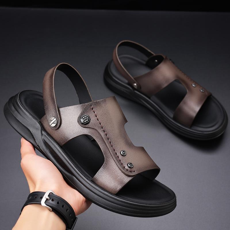 Summer New Sandals Leather Beach Shoes Casual Two Wear Leather Sandals Driving Shoes