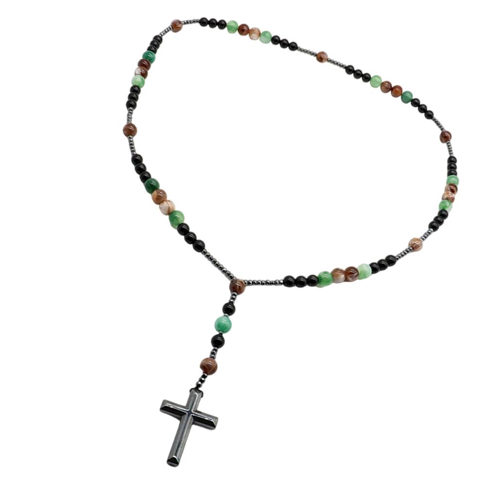 Elegante Collana con Croce di Perline e Pietre Occhio di Tigre Per Uomo Idea Regalo Religioso Collana Spirituale Unisex