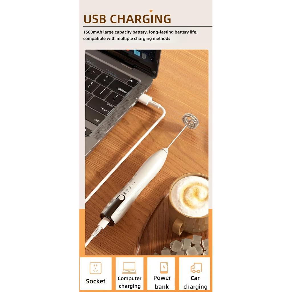 Immersion Blender Handheld, 2-in-1 Hand Blender Electric with USB Rechargeable 3 Speeds, Stainless Steel Blade Stick Blender with Whisk, for Coffee