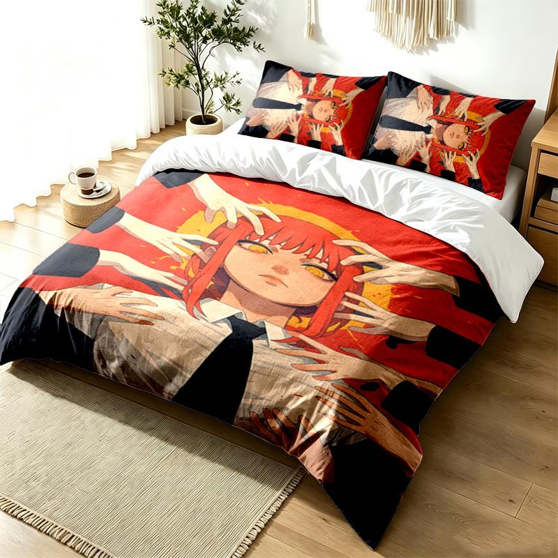 Chainsaw Man 3pc Duvet Cover Set Simple Modern Bedding Set Wrinkle Resistant Soft Fabric All Season Use a Perfect Gift