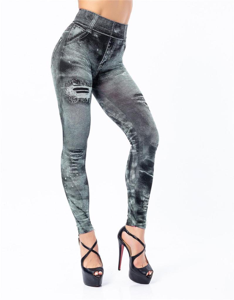 8 Colors Available! Women's Super Elastic Nine-Point Imitation Denim Leggings