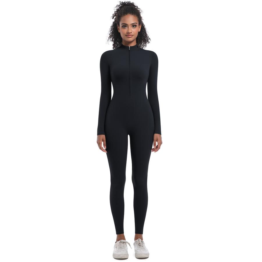 Nový styl Halter Zip Slim Fit Jednobarevný Vysoce elastický Dlouhý rukáv Jógový oblek Atletický Běžecký Tréninkový Body