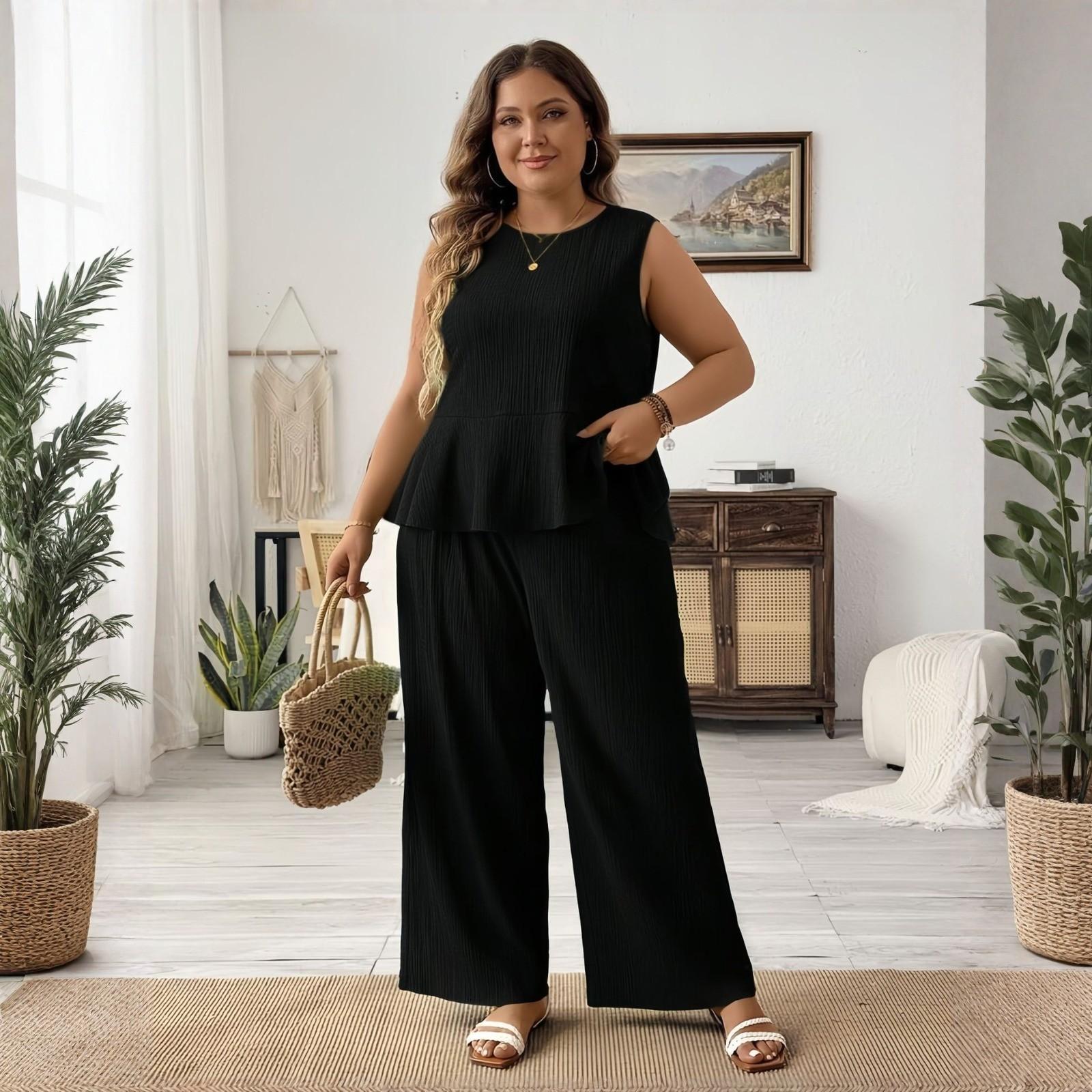 

Женский летний повседневный модный топ без рукавов большого размера, свободный и удобный, широкие брюки, комплект из двух предметов L