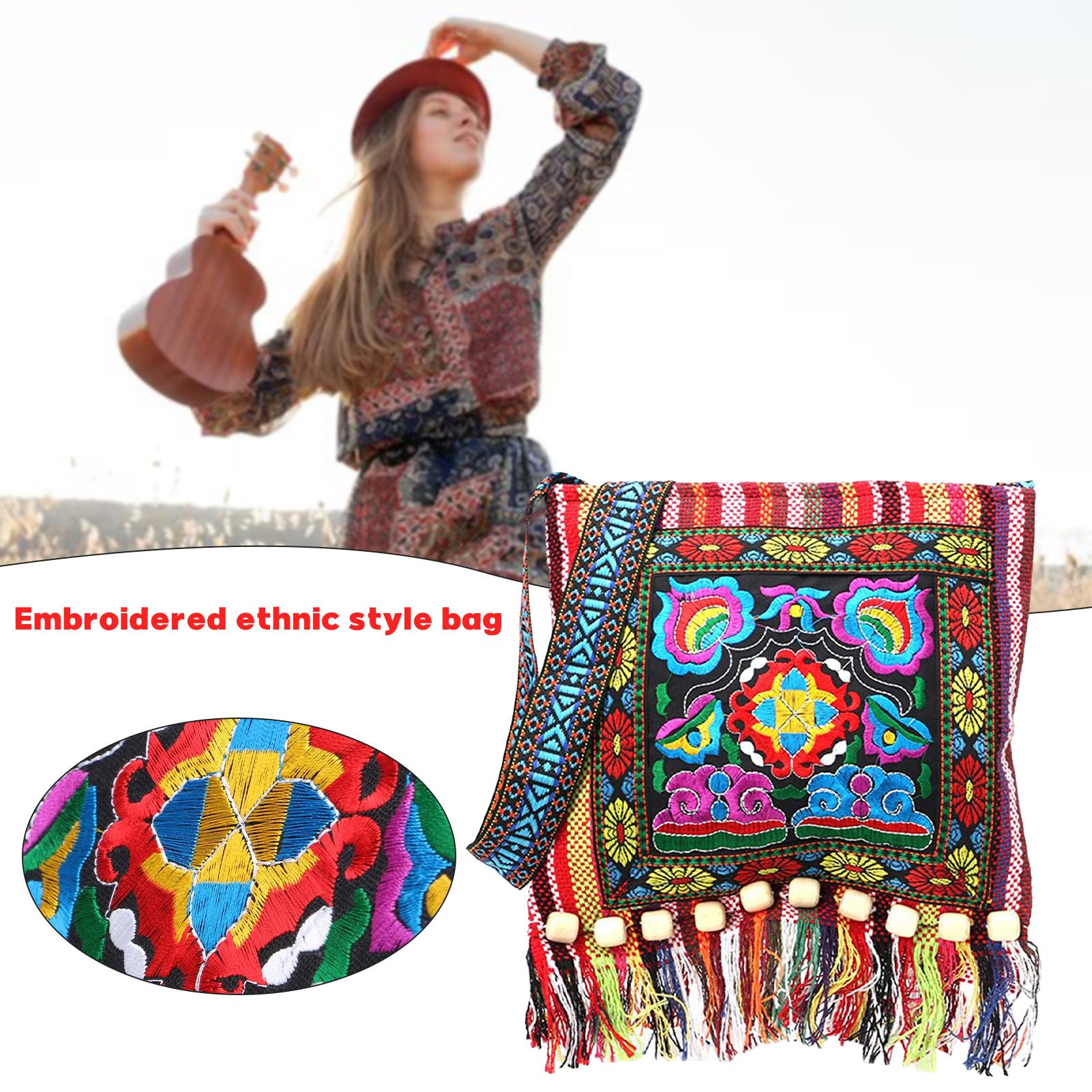 

Women s Embroidered Tassel Sling Bag Versatile Tribal Boho Hippie Shoulder Bag Suitable for Birthday Christmas Gifts Large