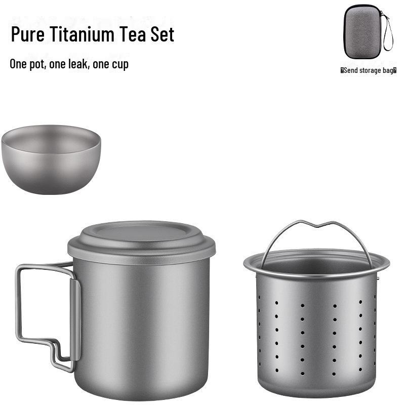 Portable Pure Titanium Tea Set - High-End Travel Teapot with Quick Cup and Water Separation for Camping